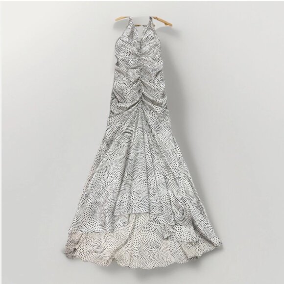 Jessica McClintock Vintage Satin Mermaid Dress Polka Dot Halter Gown Maxi Glam‎ - Picture 2 of 16